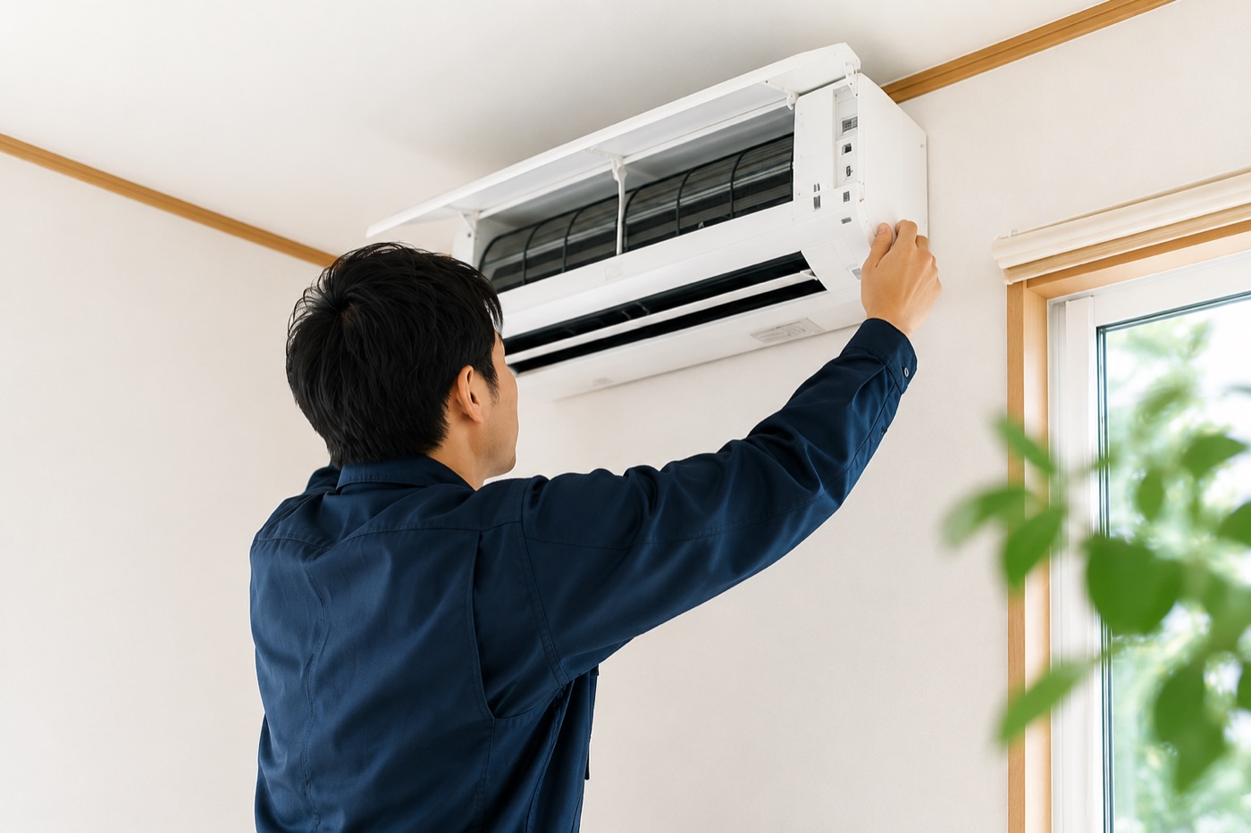 エアコンの取付作業をするUSEFUL5のスタッフ